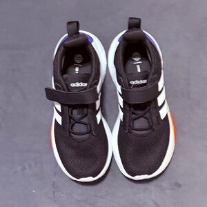 Adidas Boys Cloudfoam Black and White Sneakers with Orange Accents